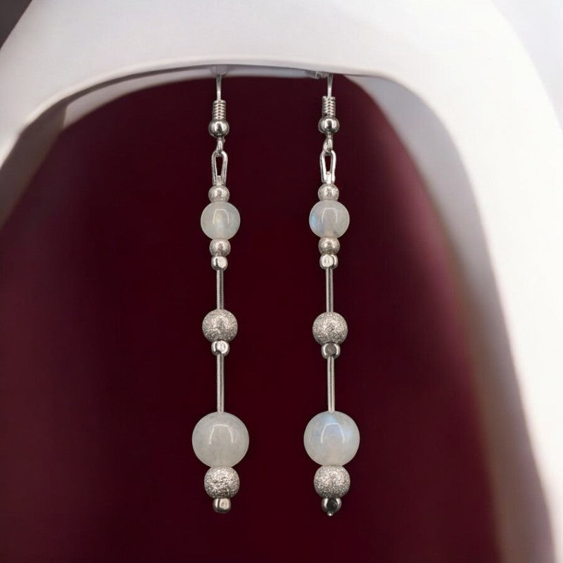 Boucles d'oreilles pierre de lune double perle argent 925 (Perle)