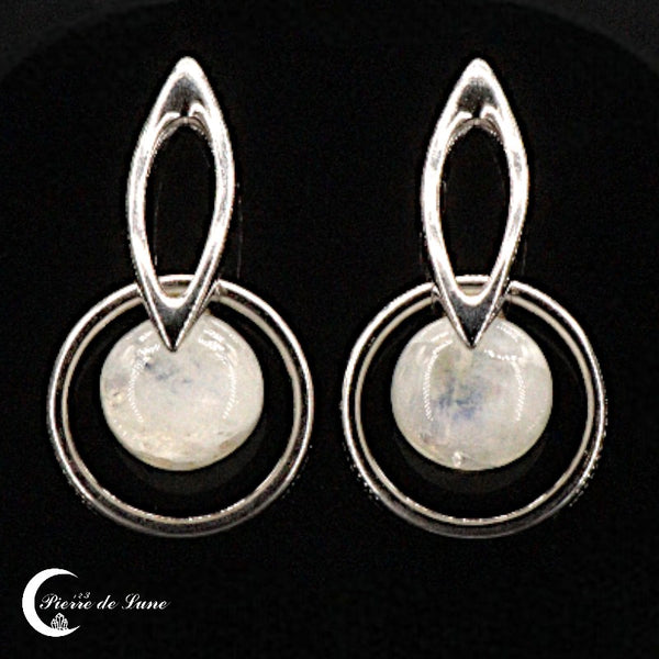 Boucles d'oreilles Pierre de Lune (Iole) avec monture pendante délicate en argent