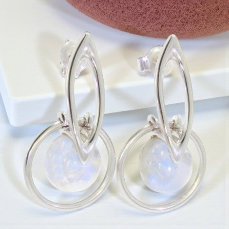 Boucles d'oreilles pierre de lune pendantes argent 925 (Iole)