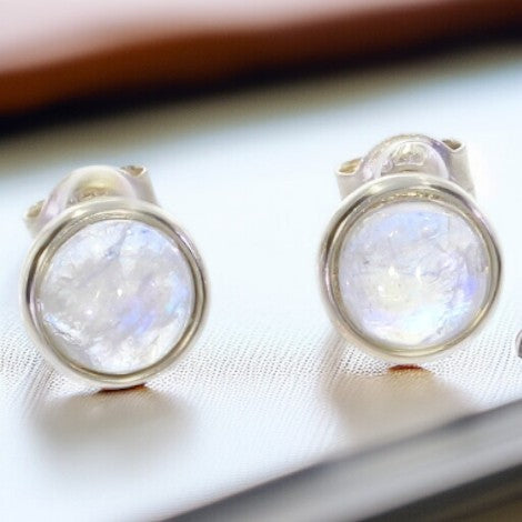 Boucles d'oreilles pierre de lune rondes 6 mm argent 925 (Artemisia)