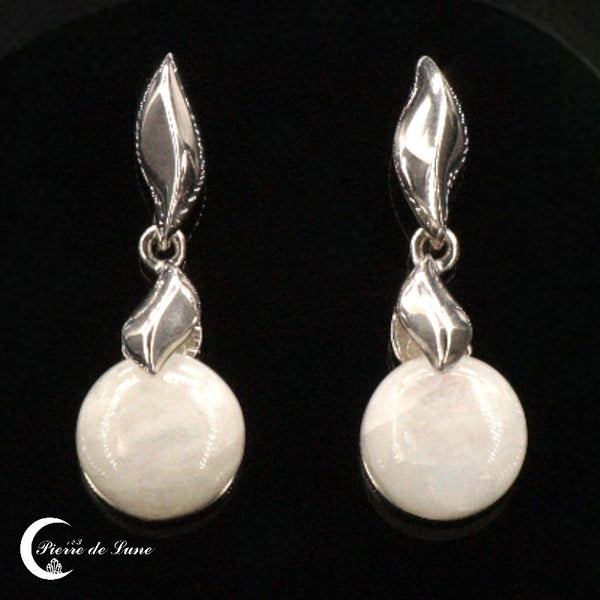 Boucles d'oreilles Pierre de Lune (Crystalline) en argent 925 avec pierre ronde 10mm