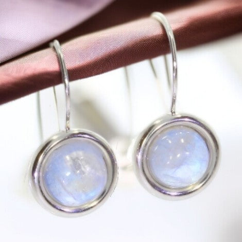 Boucles d'oreilles pierre de lune boule argent 925 (Cybèle)