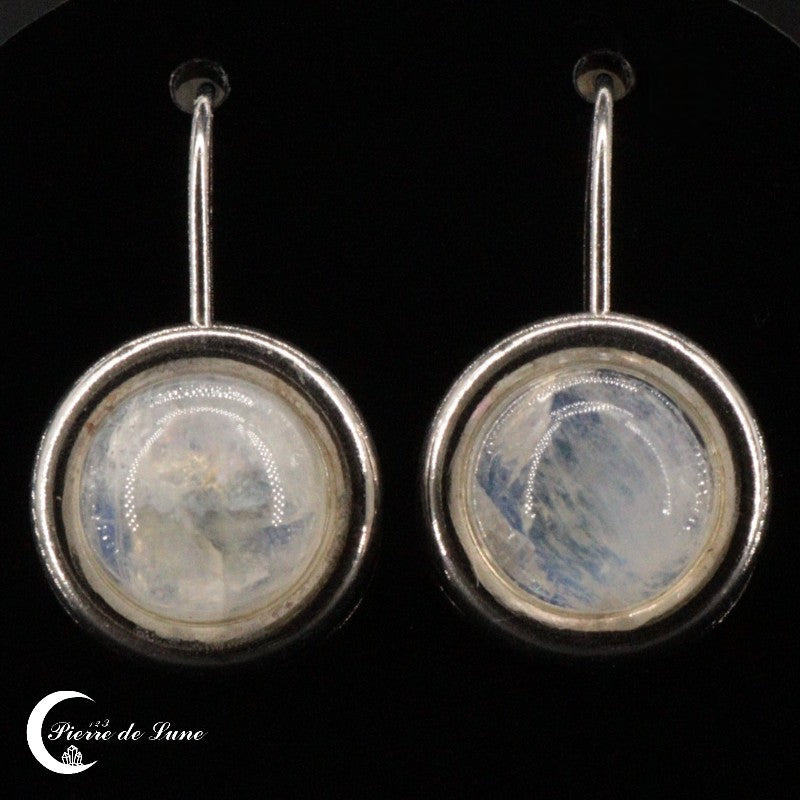 Paire de Boucles d'oreilles en Pierre de Lune (Cybèle) avec pierres en forme de boule de 8mm.