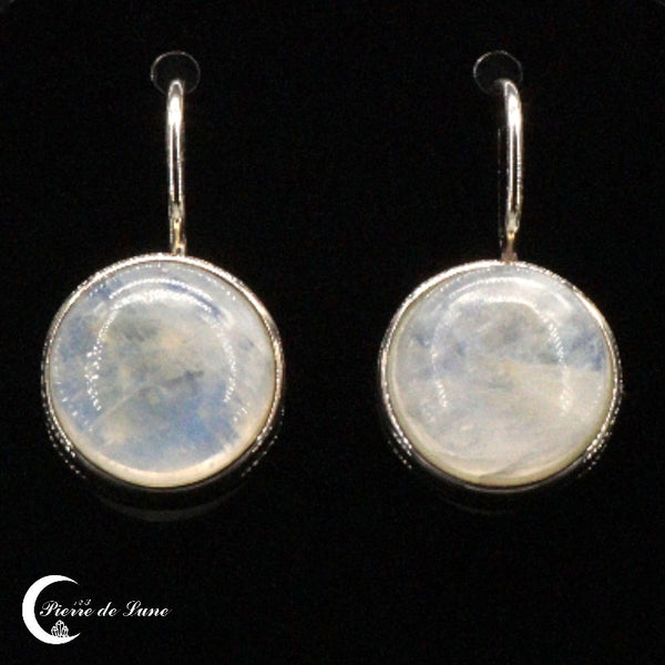 Boucles d'oreilles Pierre de Lune (Daphné) pendantes en argent rhodié