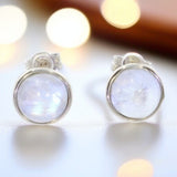 Puces d'oreilles pierre de lune rondes 8 mm argent 925 (Eclat)