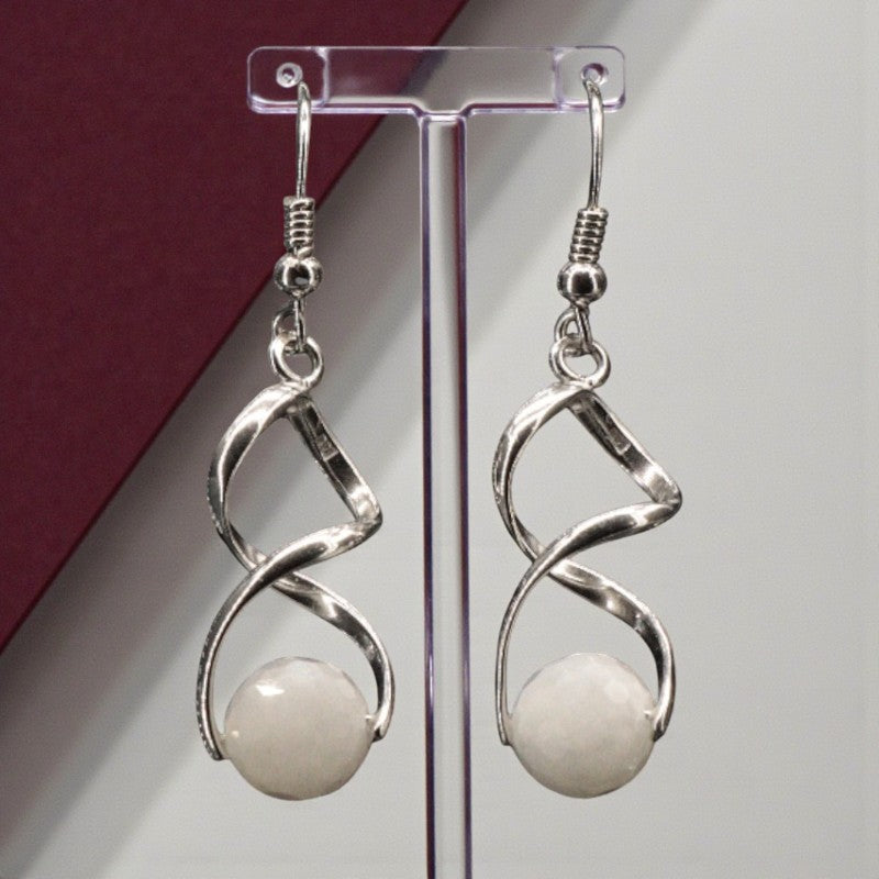 Boucles d'oreilles pierre de lune facettées argent 925 (Hélios)