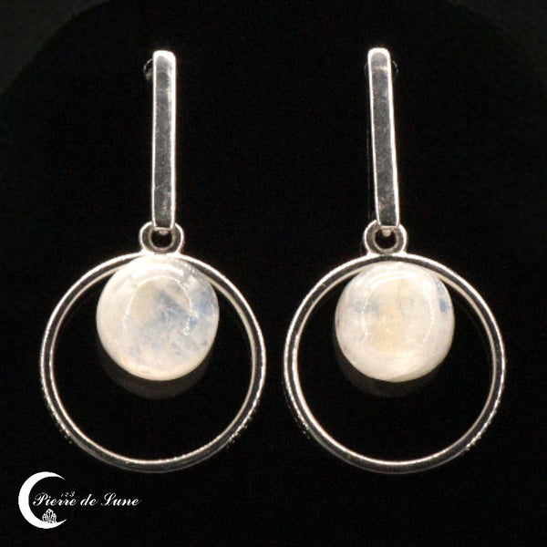 Boucles d'oreilles Pierre de Lune (Luna) en argent 925 avec pierre ronde de 8mm