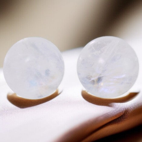 Boucles d'oreilles pierre de lune cabochon 12 mm argent 925 (Lunaria)