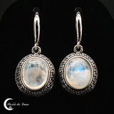 Boucles d'oreilles pierre de lune ovales argent émaillé (Lysandre)