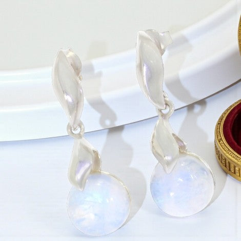 Boucles d'oreilles pierre de lune rondes 10 mm argent 925 (Crystalline)