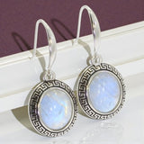 Boucles d'oreilles pierre de lune ovales argent émaillé (Lysandre)