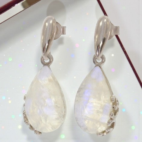 Boucles d'oreilles pierre de lune goutte argent 925 (Sérénité)