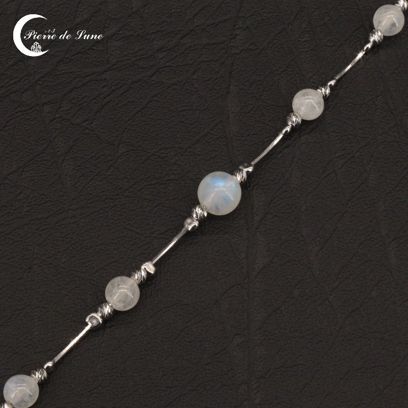 Élégant Bracelet (Auriane) multi-perles en Pierre de Lune véritable hypoallergénique.