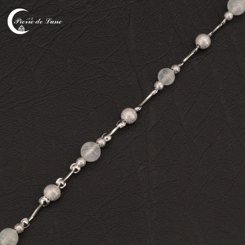 Élégant Bracelet (Capucine) hypoallergénique, 4 perles 6mm Pierre de Lune polie.