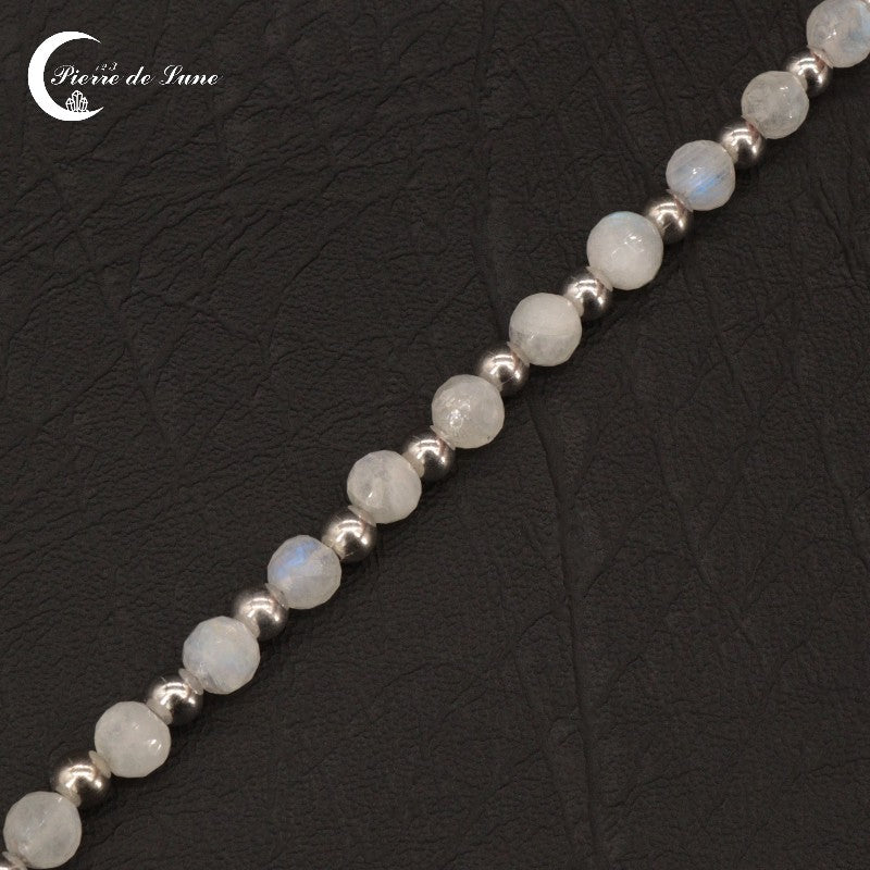 Elégant Bracelet (Céleste) hypoallergénique, rivière de 15 Pierres de Lune facettées 6mm.