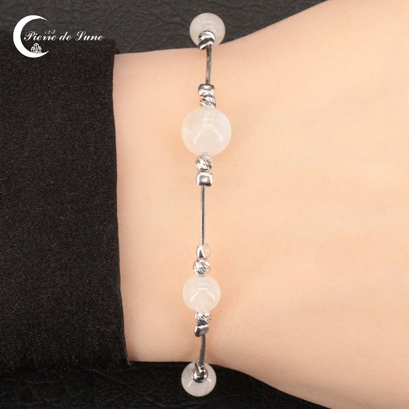 Bracelet pierre de lune 5 perles argent 925 (Auriane)
