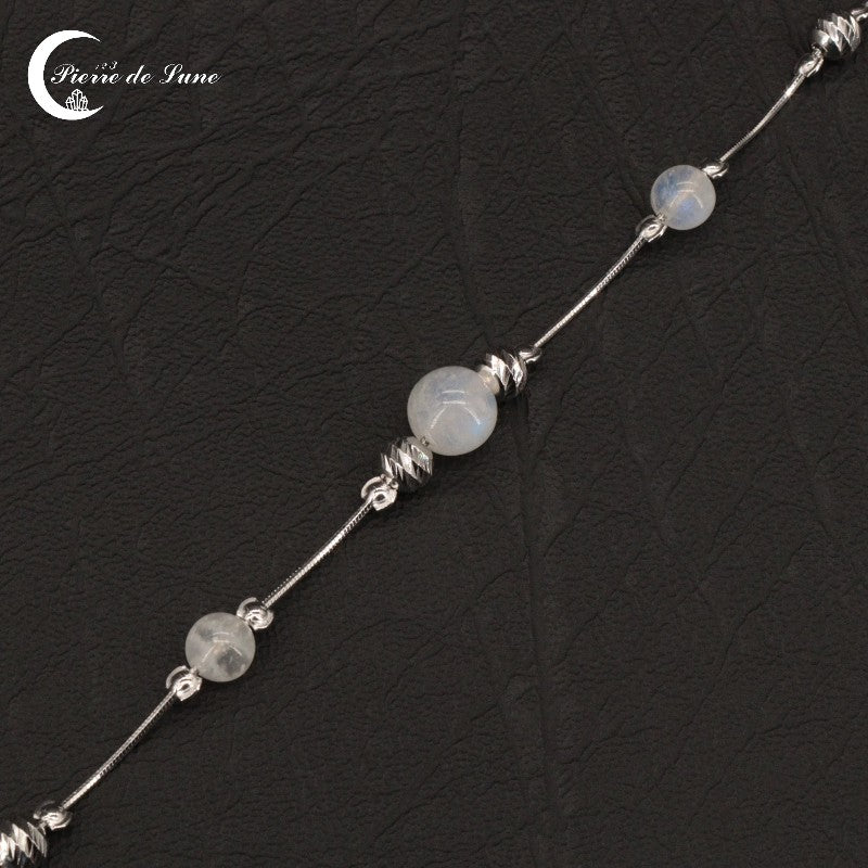 Élégant Bracelet (Pythie) hypoallergénique en Pierre de Lune véritable et argent 925.