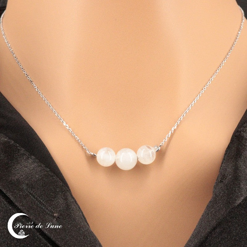 Collier pierre de lune trio de pierres argent 925 (Aura)