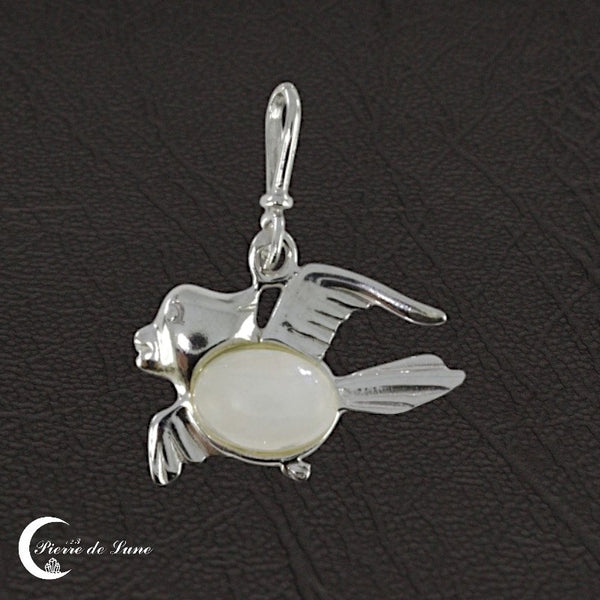 Pendentif ovale 8x12mm Pierre de Lune (Aves) en argent massif, bijou de créateur.