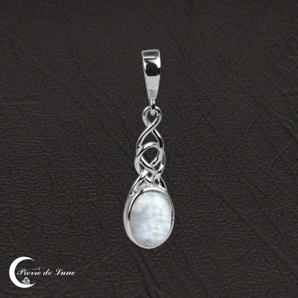 Pendentif ovale Pierre de Lune (Hypatie) en argent massif, bijou élégant pour femme.