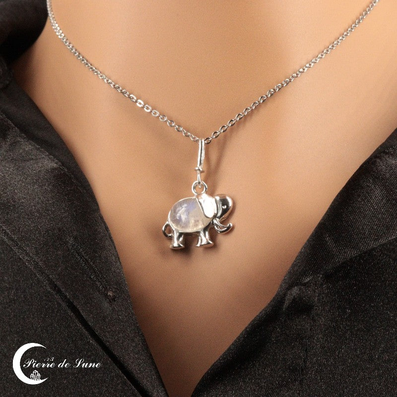 Pendentif pierre de lune ovale argent 925 (Eléphanto)