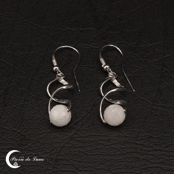 Boucles d'oreilles (Hélios) avec pierre de lune naturelle ronde 8mm