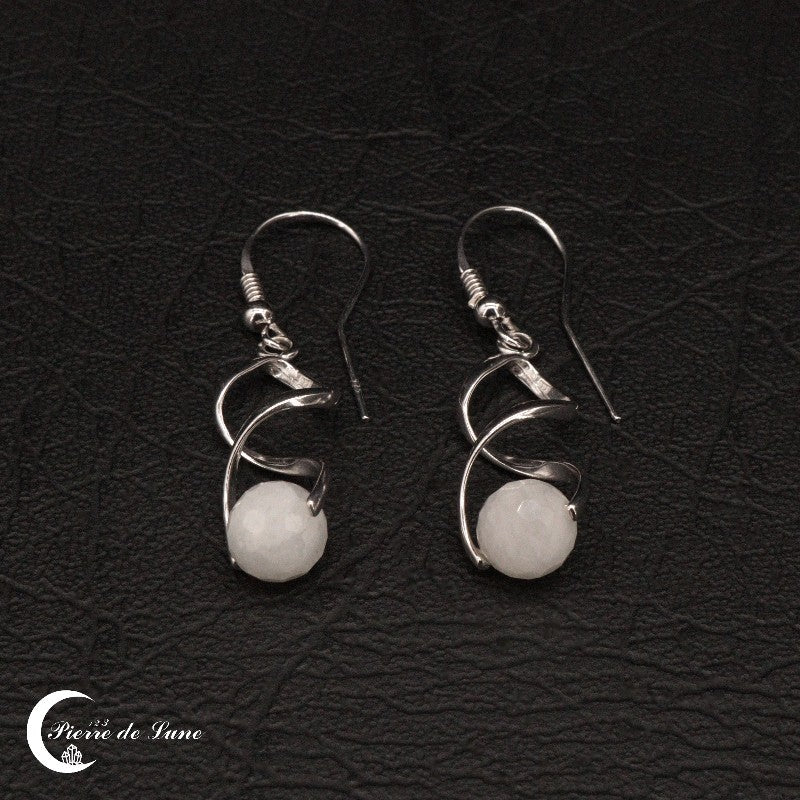 Boucles d'oreilles (Hélios) avec pierre de lune naturelle ronde 8mm