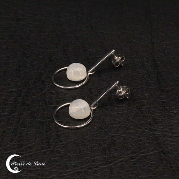 Boucles d'oreilles (Luna) avec pierre de lune naturelle, en argent rhodié