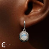 Boucles d'oreilles pierre de lune ovales argent émaillé (Lysandre)
