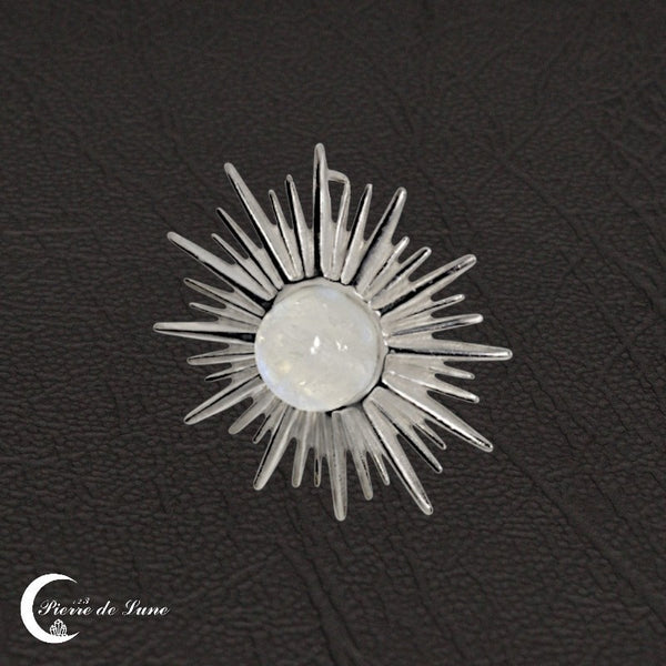 Vue d'ensemble du Pendentif rond Pierre de Lune (Solarius) qualité joaillerie.