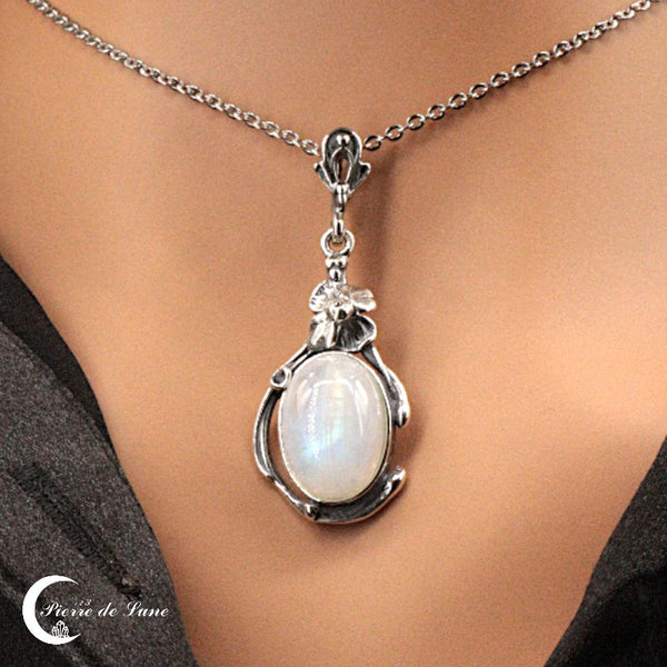 Pendentif Pierre de Lune (Latude) argent 925 avec pierre ovale 10x14mm