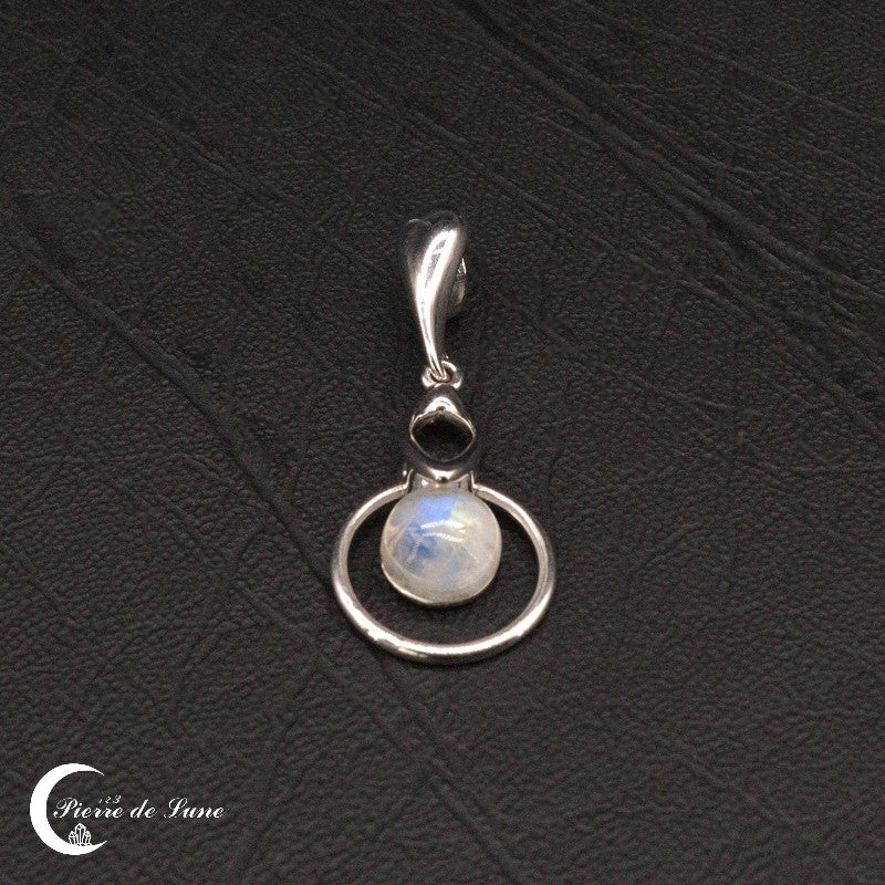 Bijou femme pendentif (Léto) avec Pierre de Lune blanche ronde et monture argent fin