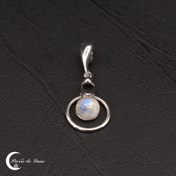 Bijou femme pendentif (Léto) avec Pierre de Lune blanche ronde et monture argent fin
