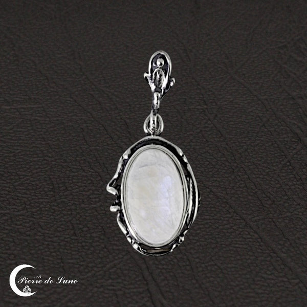 Bijou signature Pendentif Pierre de Lune Ovale (Démétria) argent.