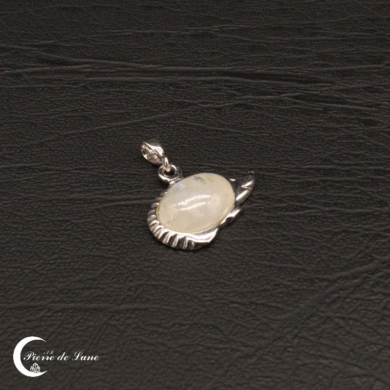 Pendentif femme (Niglo) Pierre de Lune ovale 10x12mm et argent rhodié brillant