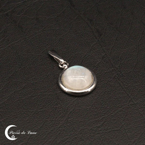Pendentif femme (Rhodos) pierre de lune ronde naturelle 12mm, monture argent rhodié