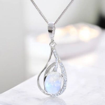 Pendentif pierre de lune goutte, style minéral authentique