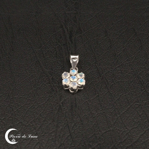 Pendentif Pierre de Lune véritable (Marguerite) en argent, design floral