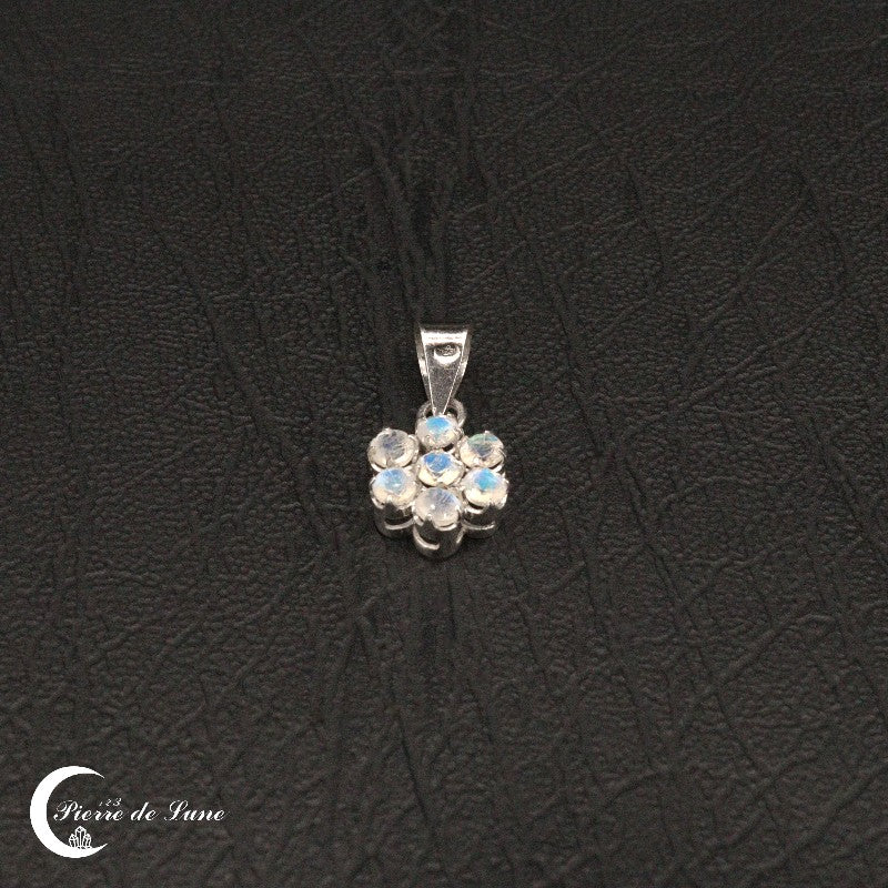 Pendentif Pierre de Lune véritable (Marguerite) en argent, design floral
