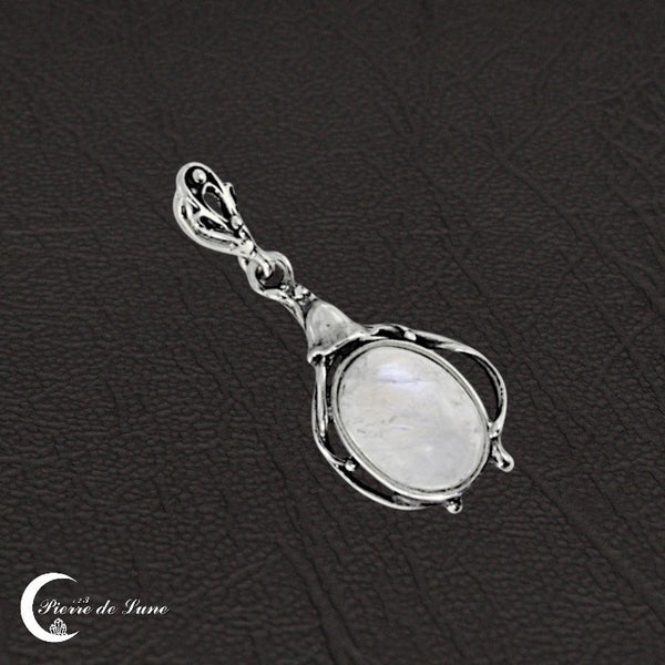 Pendentif argent 925 et pierre de lune modèle (Melpomène) - vue d'angle