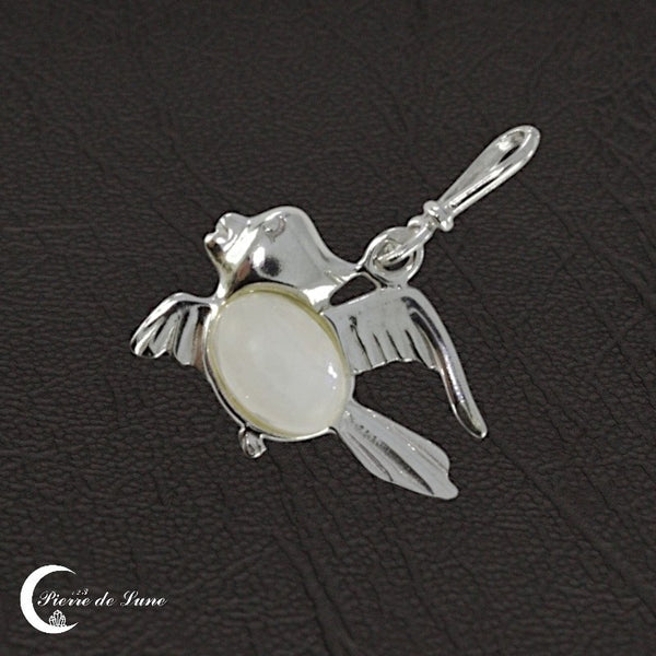 Monture en argent rhodié du Pendentif Pierre de Lune (Aves) avec sa pierre de 8x12mm.