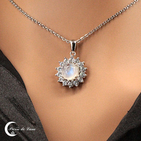 Pendentif Pierre de Lune (Jasmine) en argent rhodié 925