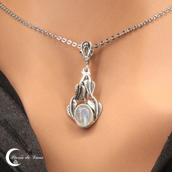Pendentif Pierre de Lune (Ephyra) ovale sur monture argent 925 rhodié