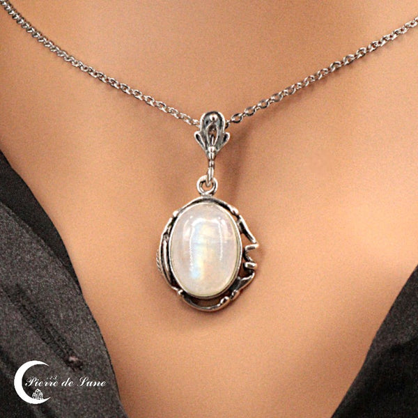 Pendentif Pierre de Lune ovale (Démétria) argent 925 avec pierre de 10x14mm