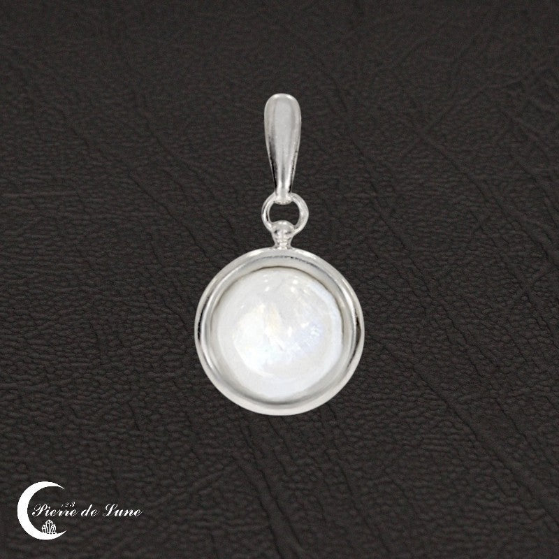 Bijou élégant Pendentif Pierre de Lune Ronde Rhodié (Rhodos) anti-ternissement.
