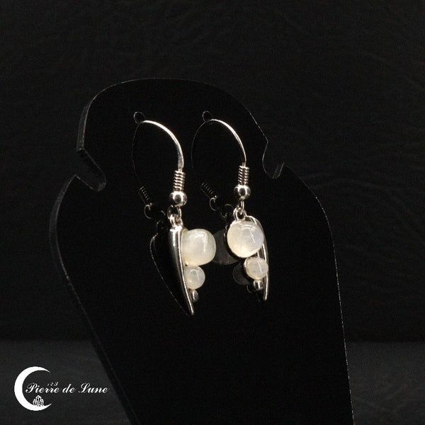Paire de Boucles d'oreilles Pierre de Lune (Séléna) pendantes avec fermoir crochet
