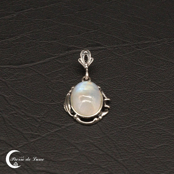 Détail monture argent sterling pendentif Pierre de Lune ovale (Démétria)