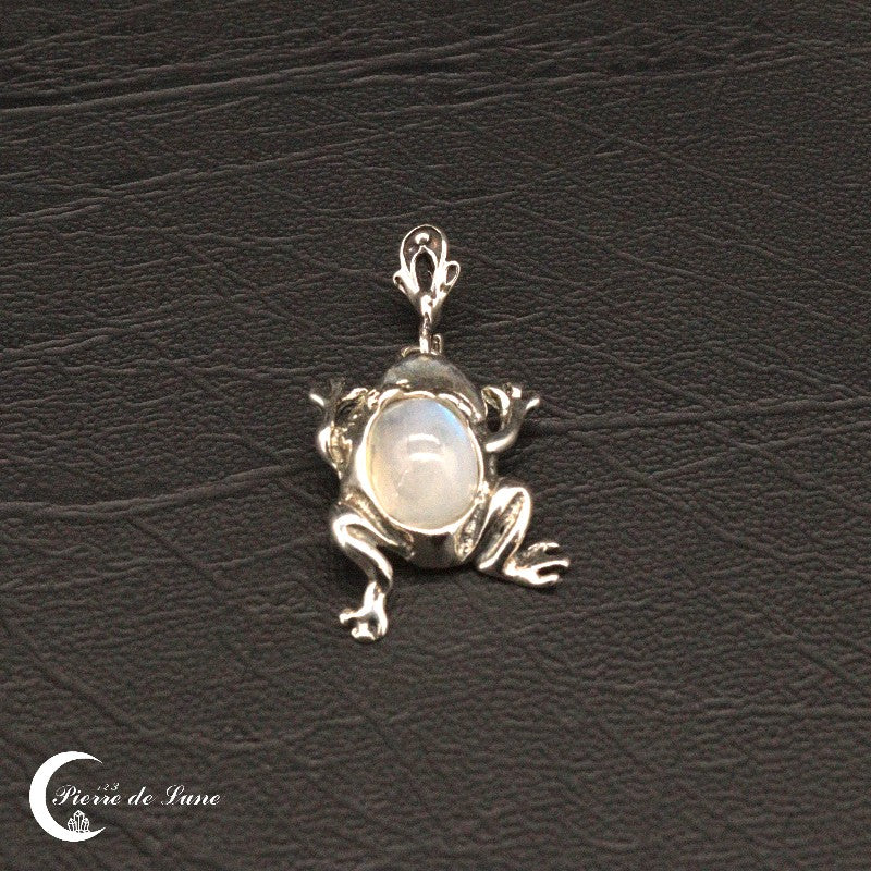 Détail de la monture délicate en argent massif du pendentif (Rainette)