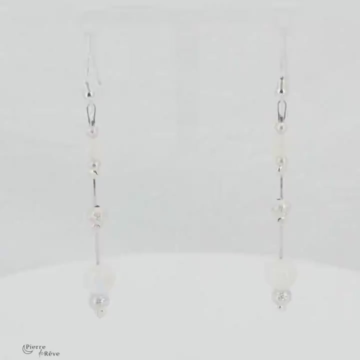 boucles d'oreilles pierre de lune véritable en argent pour femme