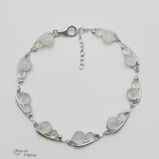 bracelet en pierre de lune arc en ciel véritable sur argent rhodié bijoux pour femme